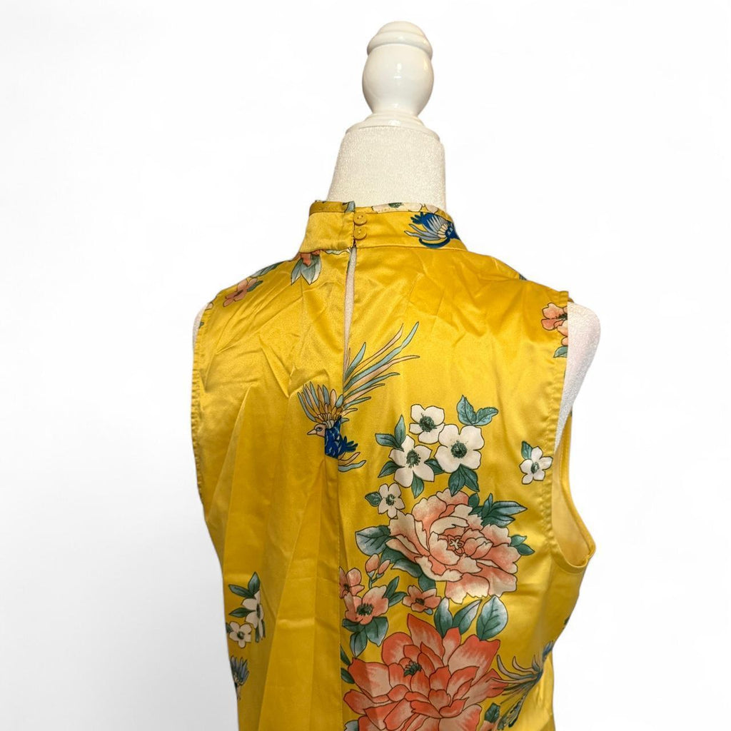 Yellow Asian Inspired Sleeveless Mini Dress Size M Spring Vacation Dress