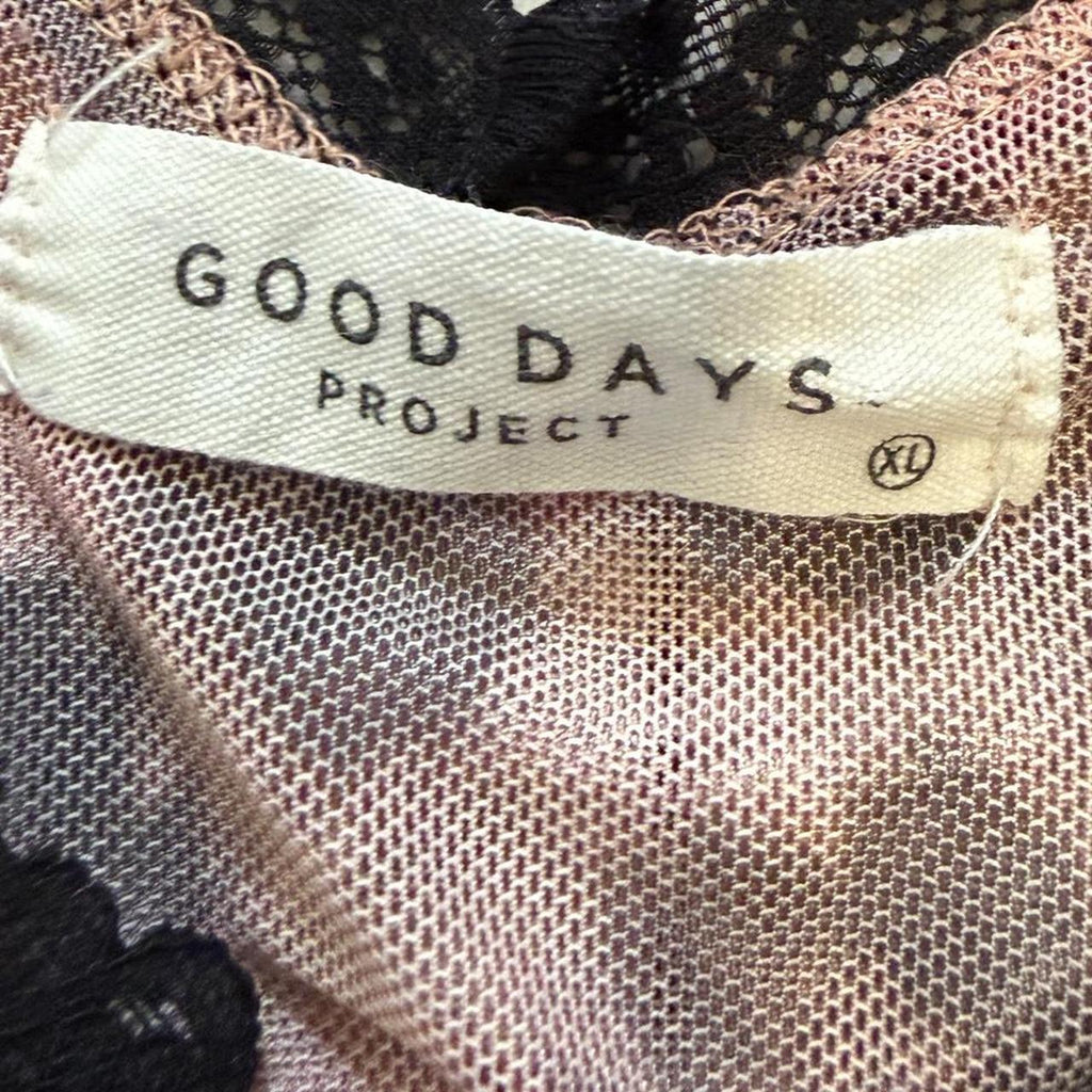 Good Days Project Mesh Leopard Floral Lace Tie Back Y2K Boho Top XL