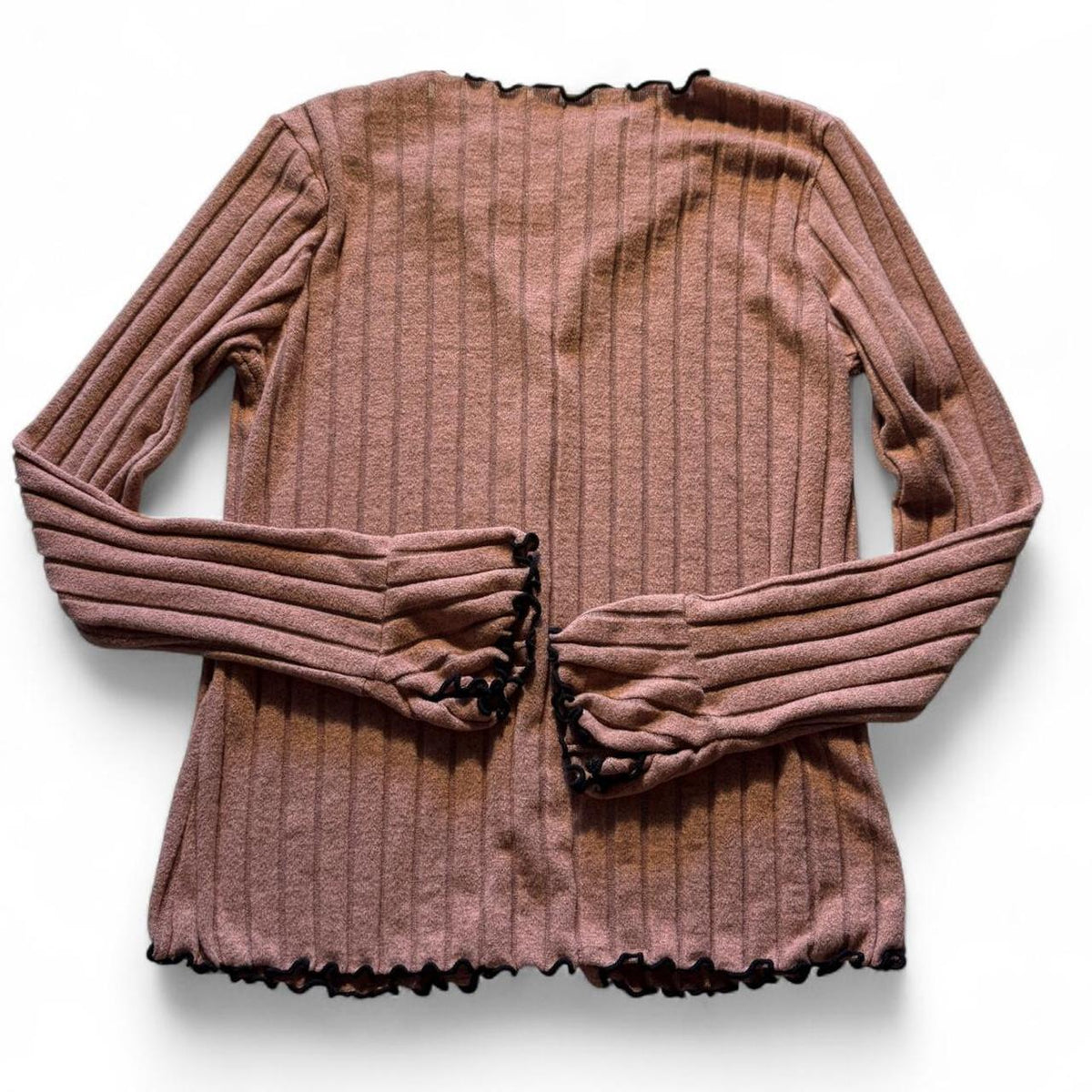 Pink Ribbed Knit Cardigan Black Bow Ties Size L Coquette Softgirl Fairycore
