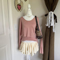 Theory Chevak Pink Ruffled Layered Long Sleeve T-Shirt