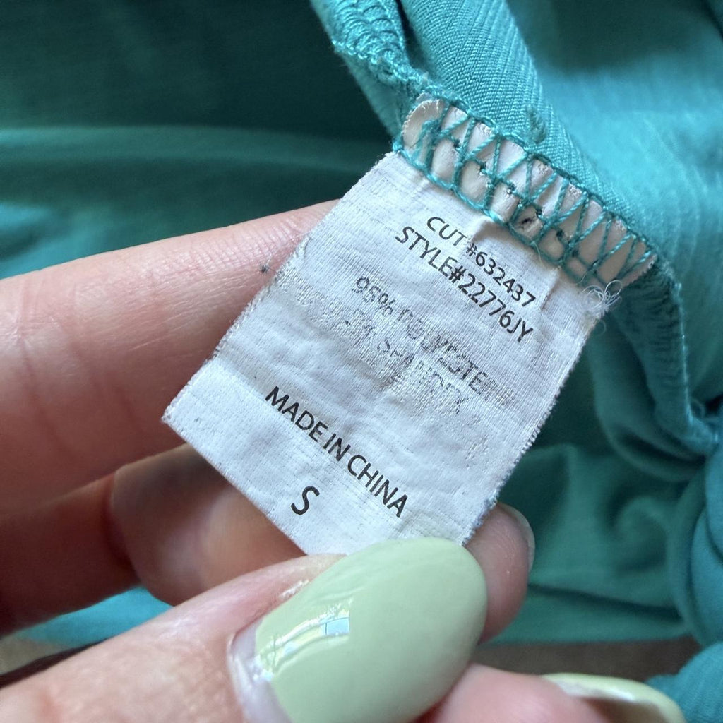 Y2K Teal Ruffle Neck Side Tie Short Sleeve Fairycore Blouse Women's S