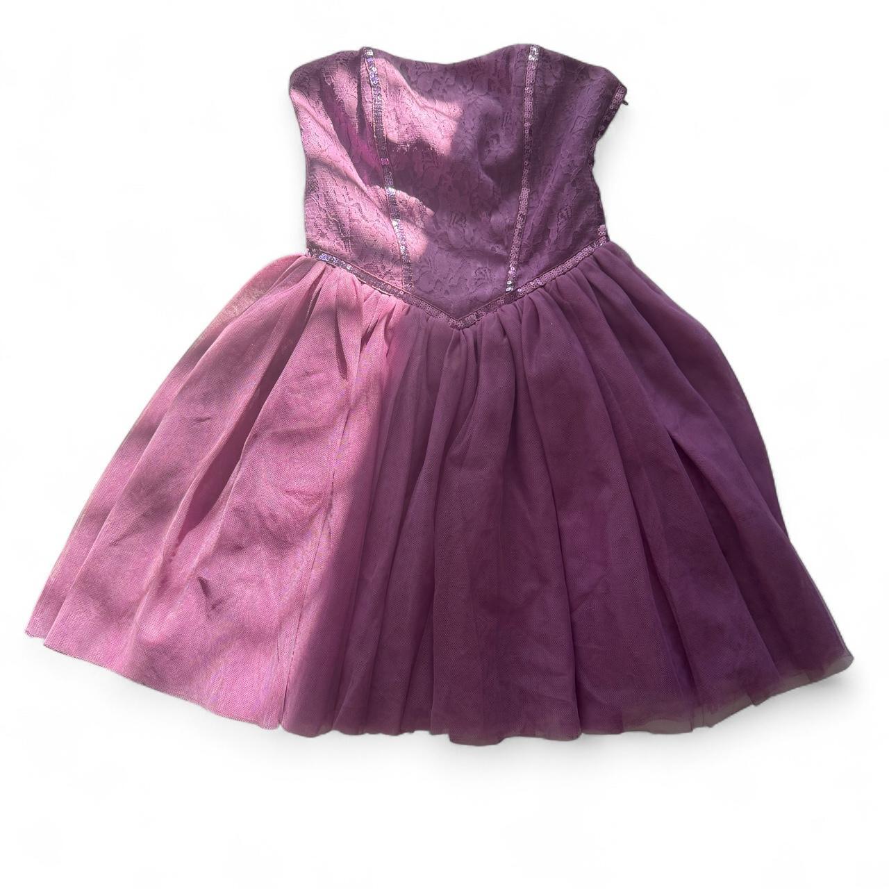 Vintage Y2K Betsey Johnson Lilac Ballerina Purple Tulle Sequin Dress Strapless