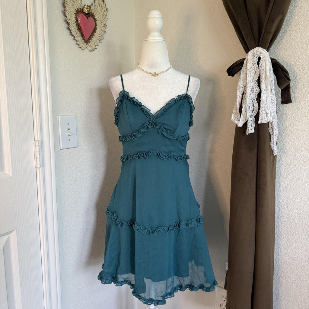 B. Darlin Turquoise Ruffled Mini Dress Mermaid Fairycore