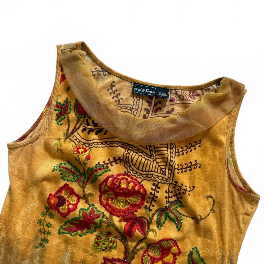 thriftalina Ash & Sara Y2K Boho Floral Whimsical Practical Magic Layered Sleeveless Blouse