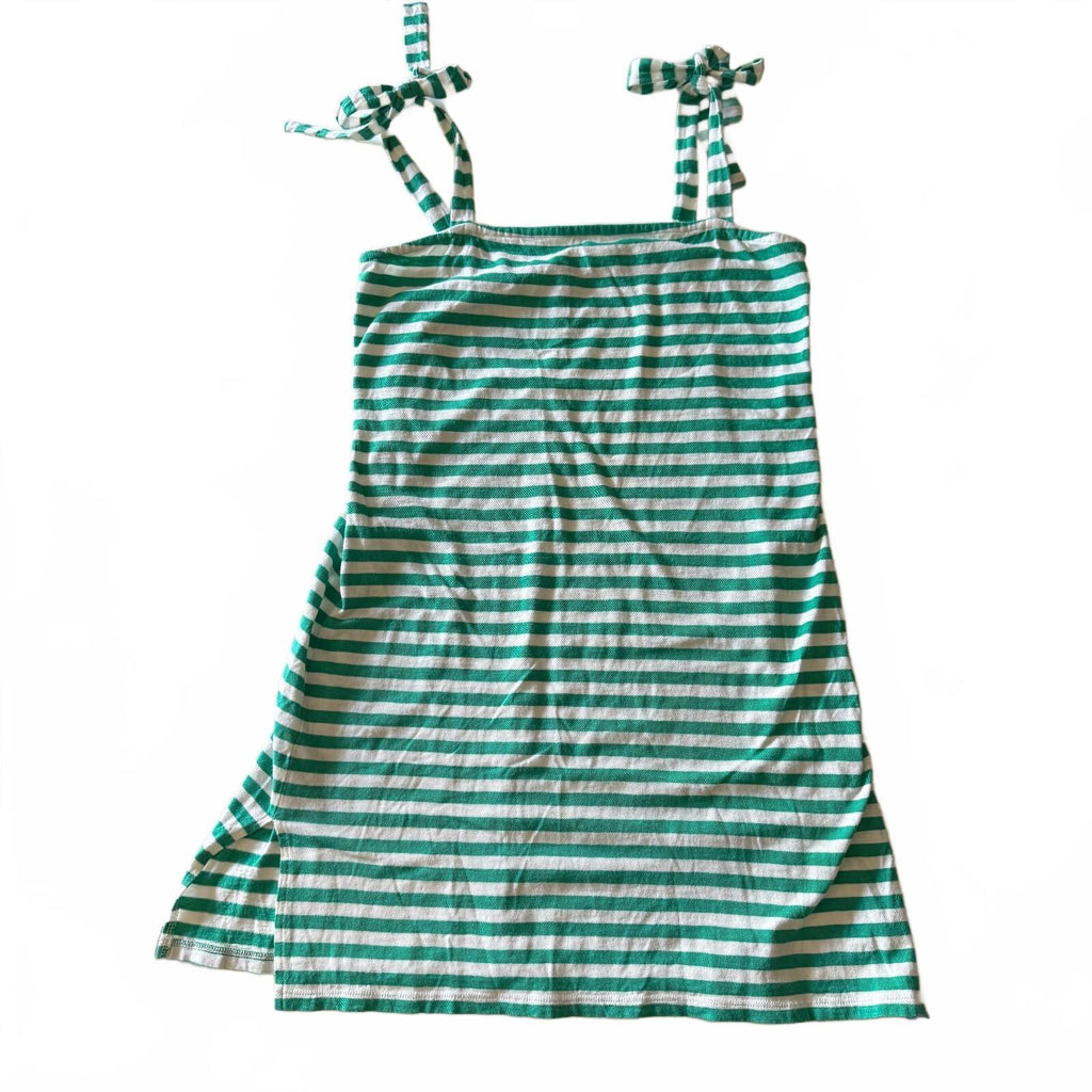 J.Crew Green and White Striped Cotton Tie Strap Dress, Size M Vacation Whimsy