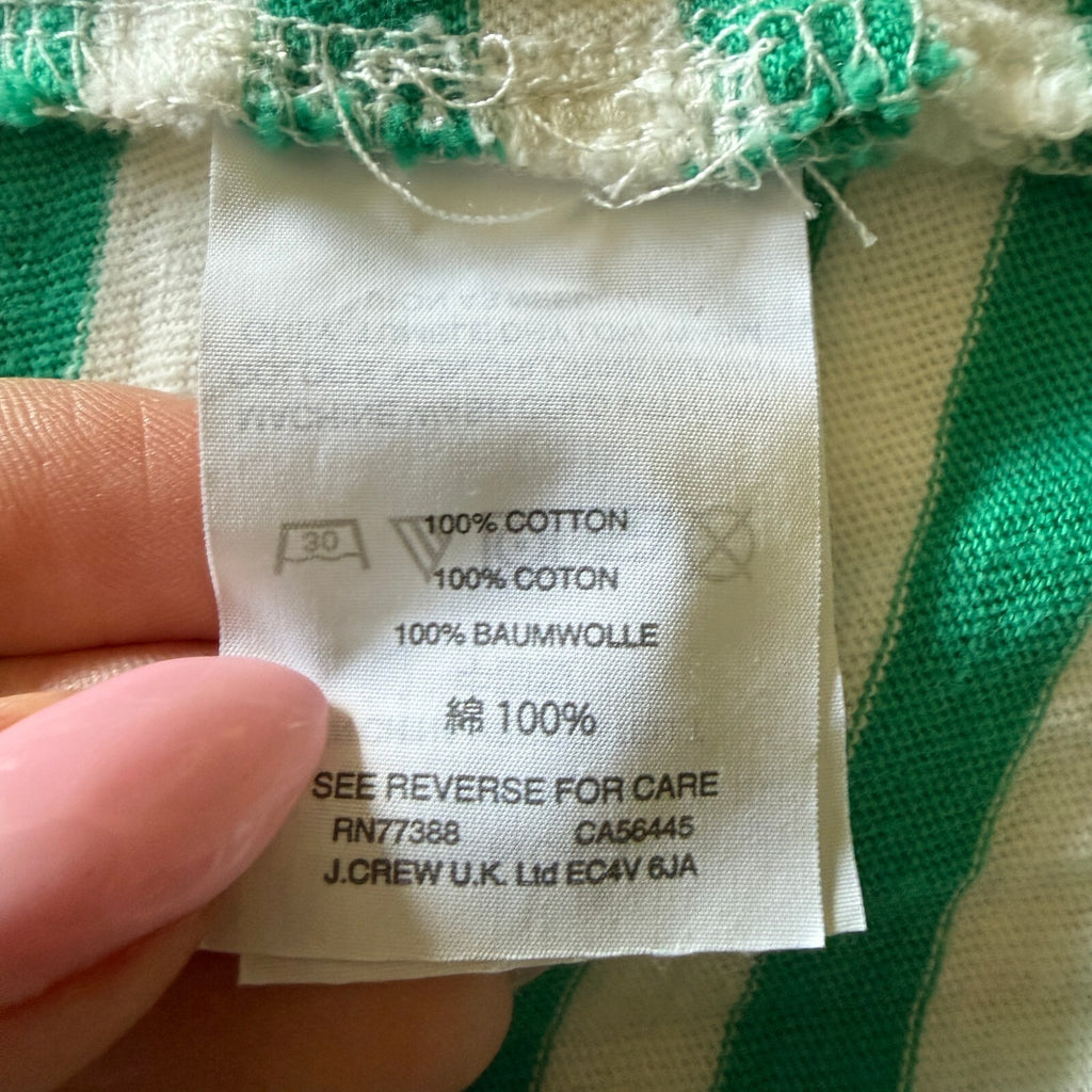 J.Crew Green and White Striped Cotton Tie Strap Dress, Size M Vacation Whimsy