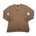 West End Brown Rayon Nylon Blend Long Sleeve Sweater with Crochet Trim, Size S