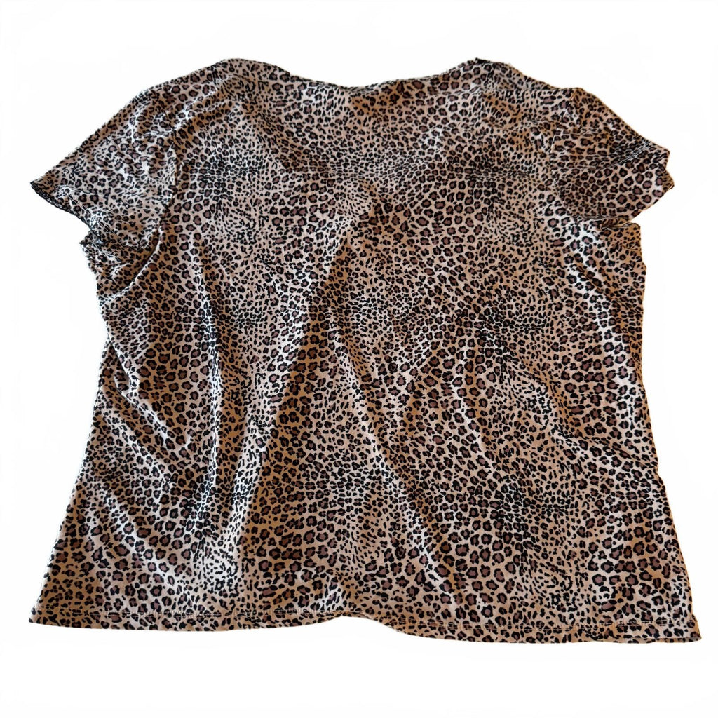 Studio Donatella Leopard Print Pink Lace Trim Top V-Neck Bow Coquette Sz Large