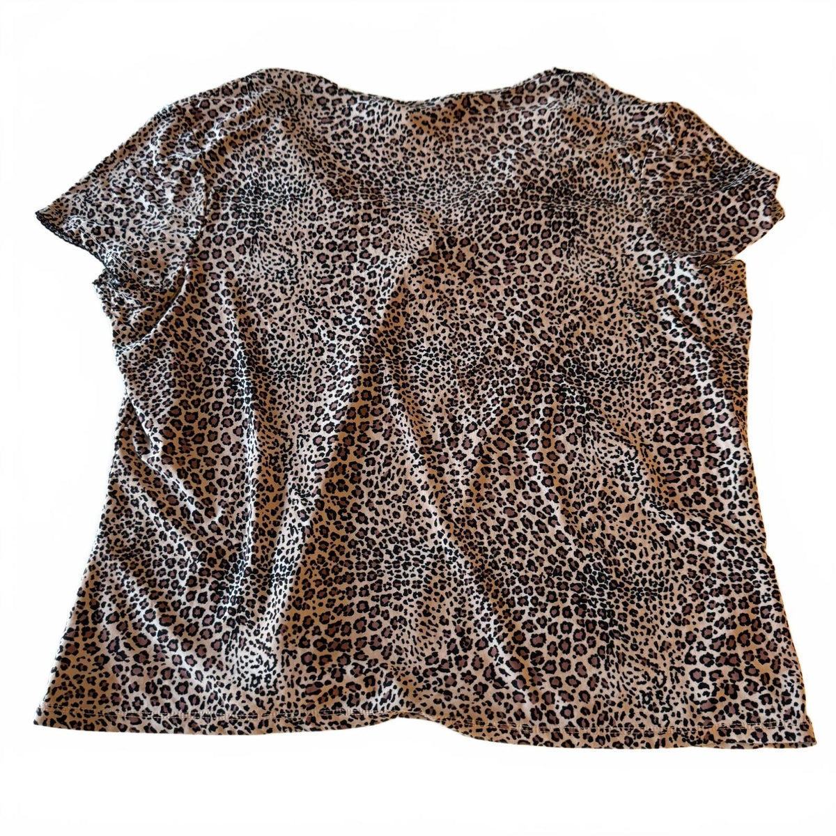 Studio Donatella Leopard Print Pink Lace Trim Top V-Neck Bow Coquette Sz Large
