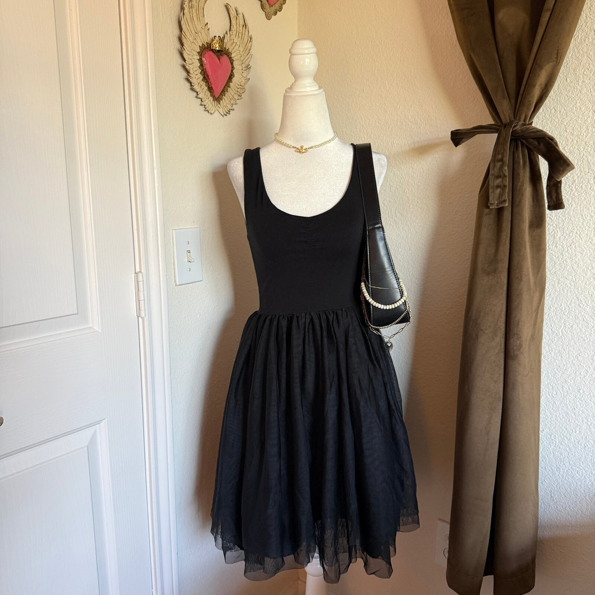 Xhilaration Ballerina Tulle Skirt Coquette Black Sleeveless Fit Flare Dress XS
