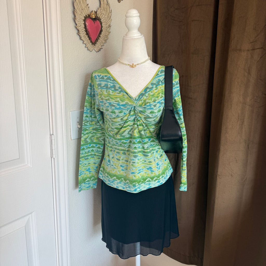 Jones Wear Jeans Women's Green and Blue Long Sleeve 100% Cotton Size Small