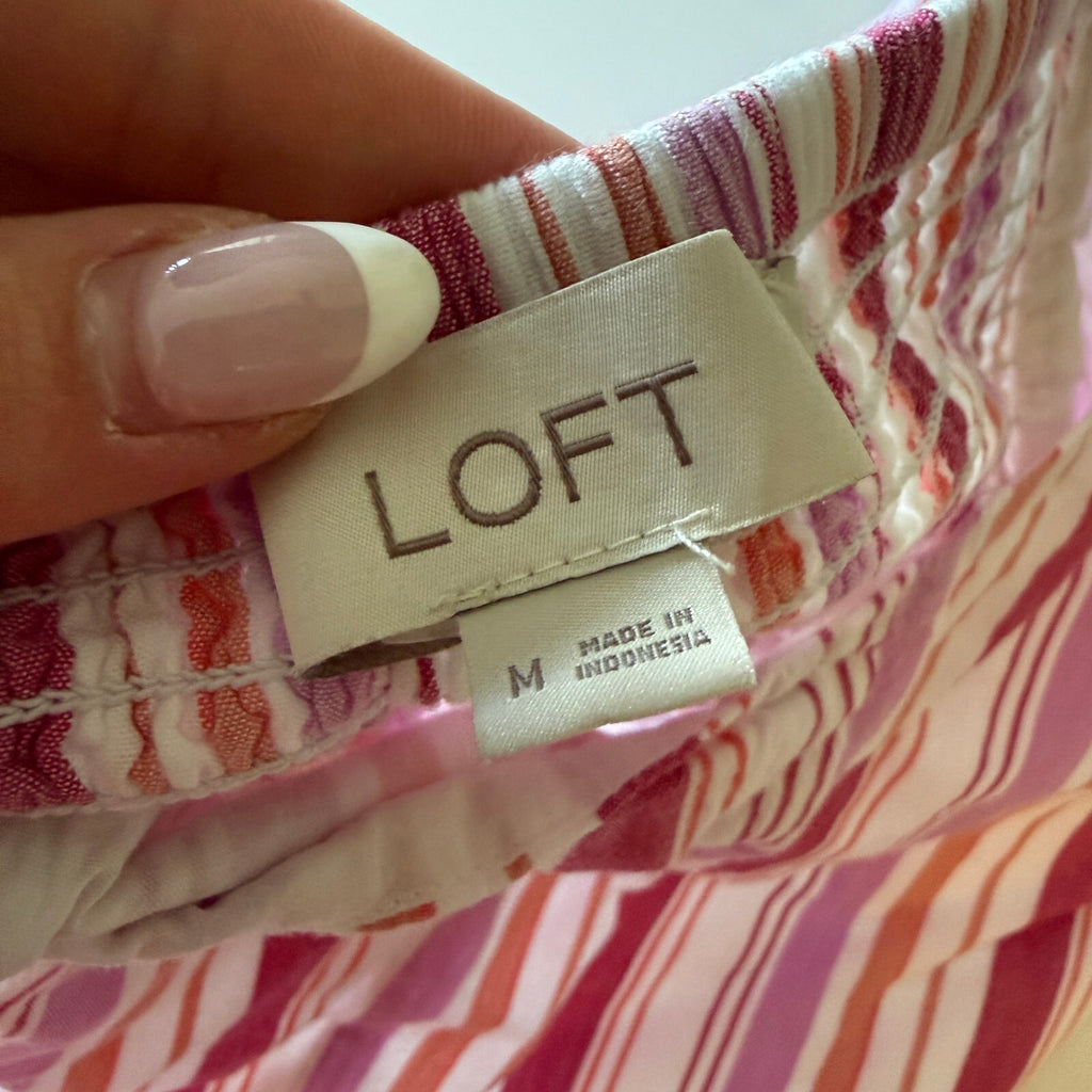 Loft Pink and White Striped Halter Top Cotton Blend Women's Sz M