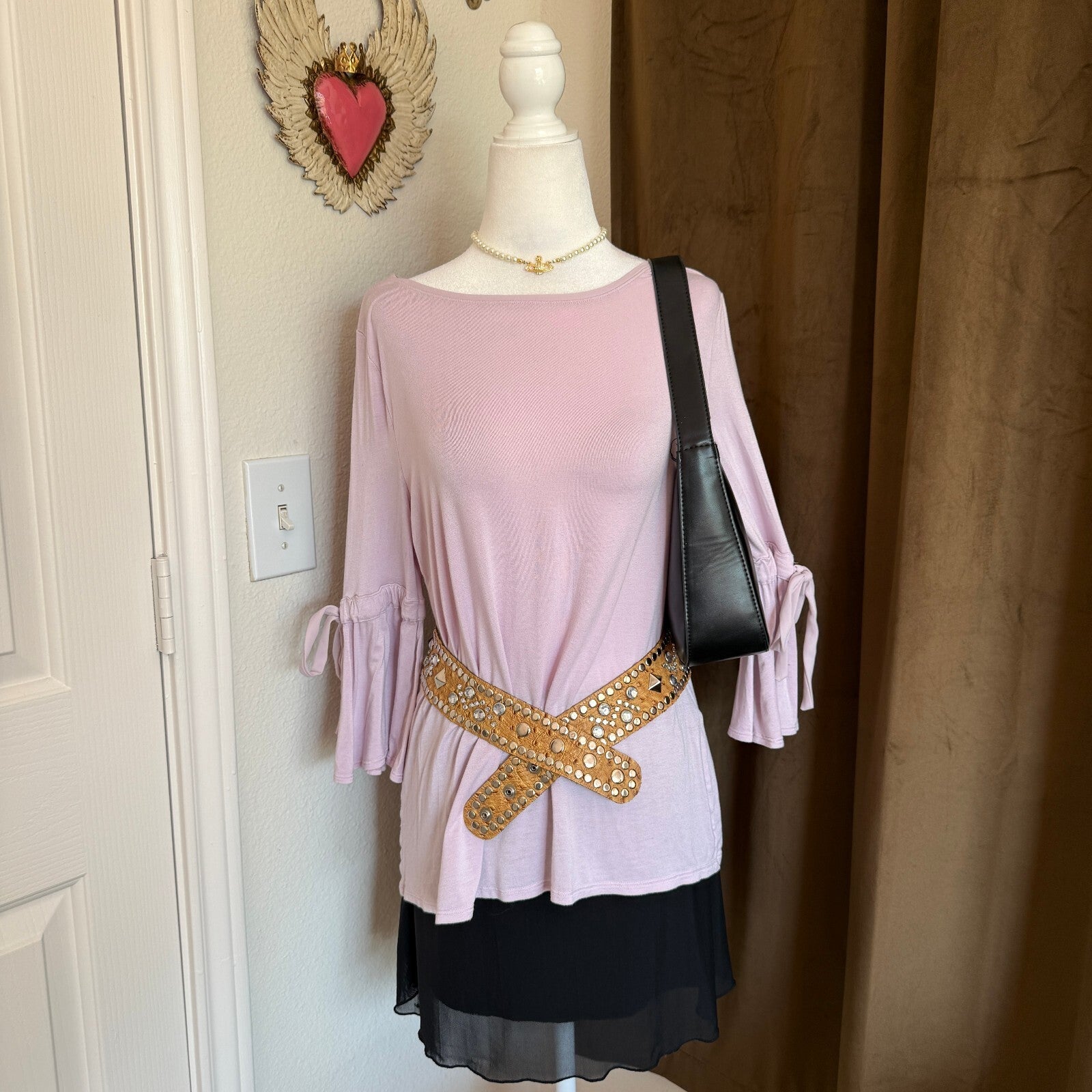 White House Black Market Women's Light Purple Top Size M with Tie Details