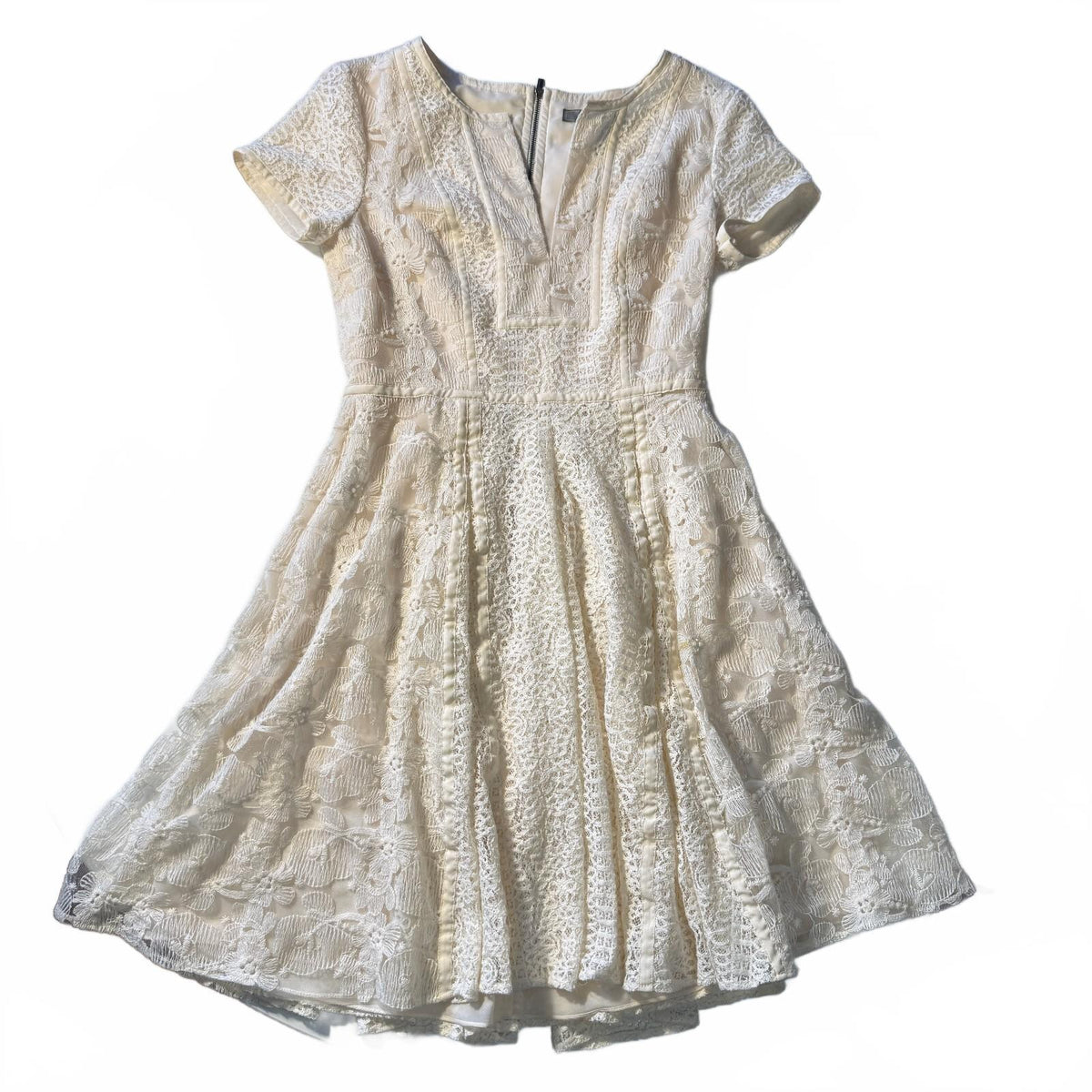 BCBGMAXAZRIA Women's Ivory Lace Dress Bride Fit Flare Rose Whisper Kirsten Sz 6