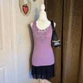 Mixit Petite Purple Ribbed Tank Top Crochet Lace Applique Sequins Y2K Boho Sz M