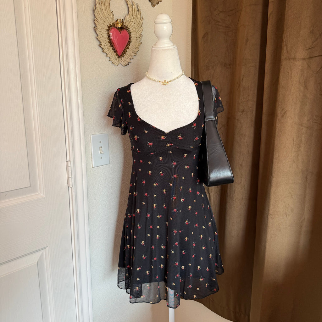 See You Monday Black Floral Mesh Dress Size XS