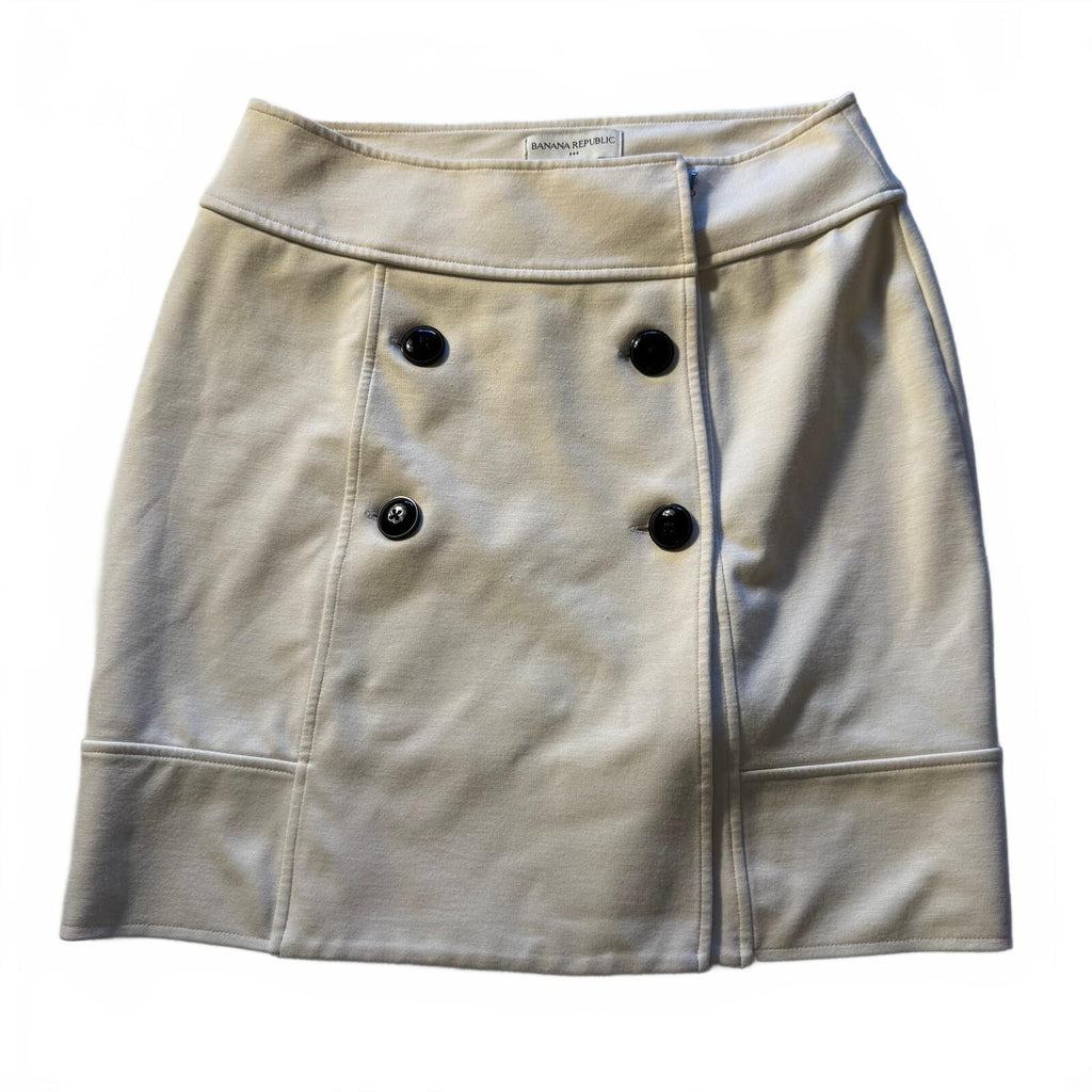 Banana Republic Preppy Fall Coquette Cream Double-Breasted Mini Skirt Size 0