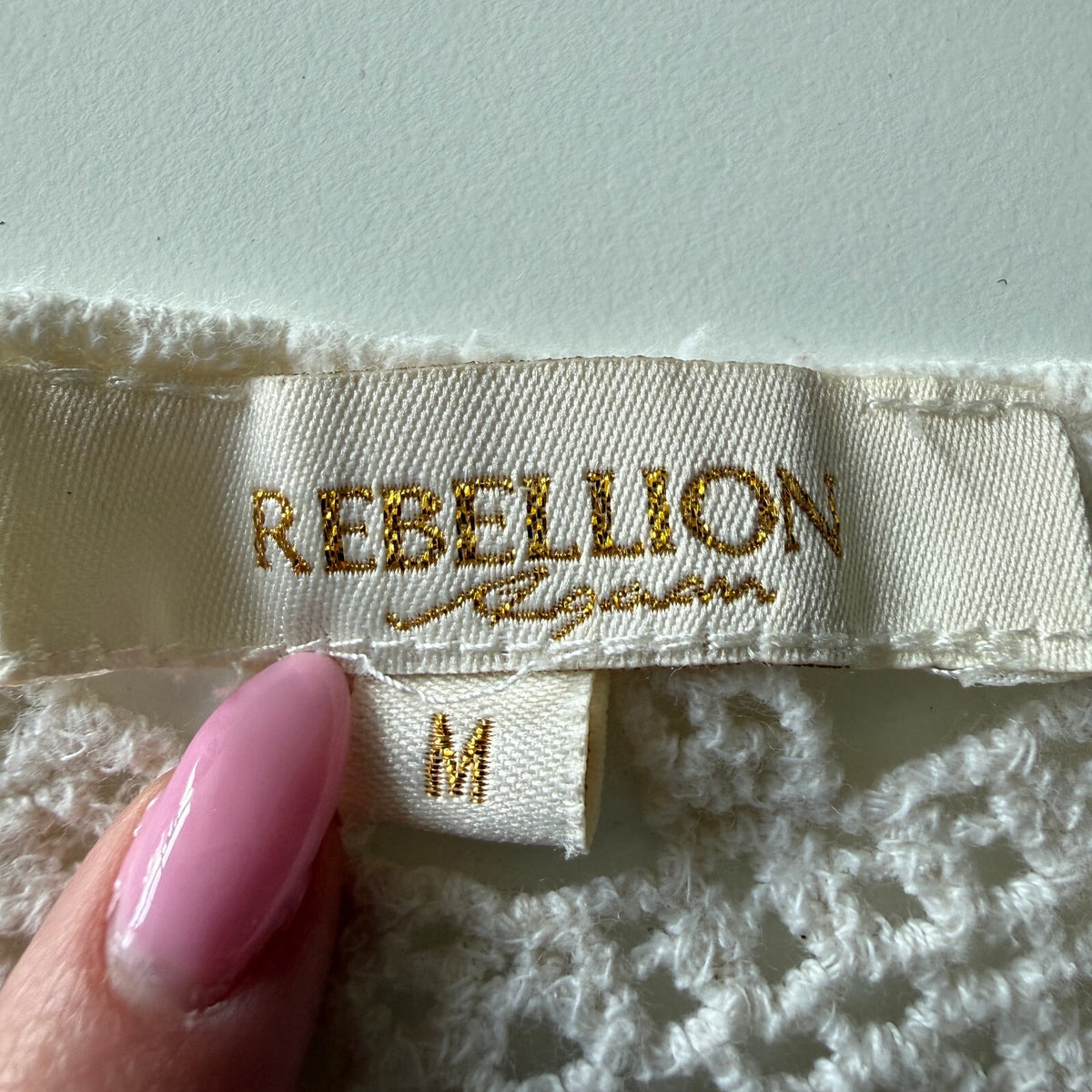 Rebellion Ivory Crochet Cropped Top Sz M 100% Cotton Boho Fairycore Festival