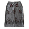 ECI New York Grey Plaid Burgundy Whimsical Floral Pencil Skirt Y2K Sz 6