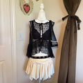 Originality Women's Lace Tie-Front Sleeveless Ruffle Top Black Coquette Layering