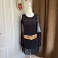 Rock & Republic Black Studded Cold Shoulder Top XS Grommet Long Sleeve