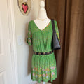 GLAM Green Floral V-Neck Short Puff Sleeve Dress, Lightweight Casual Summer