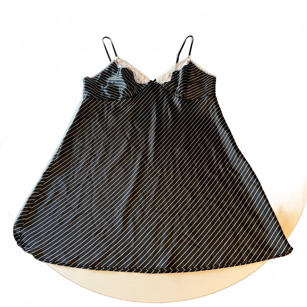 Gilligan & O'Malley Luxe Black Pinstripe Satin Nightgown Slip Sz XXL Coquette