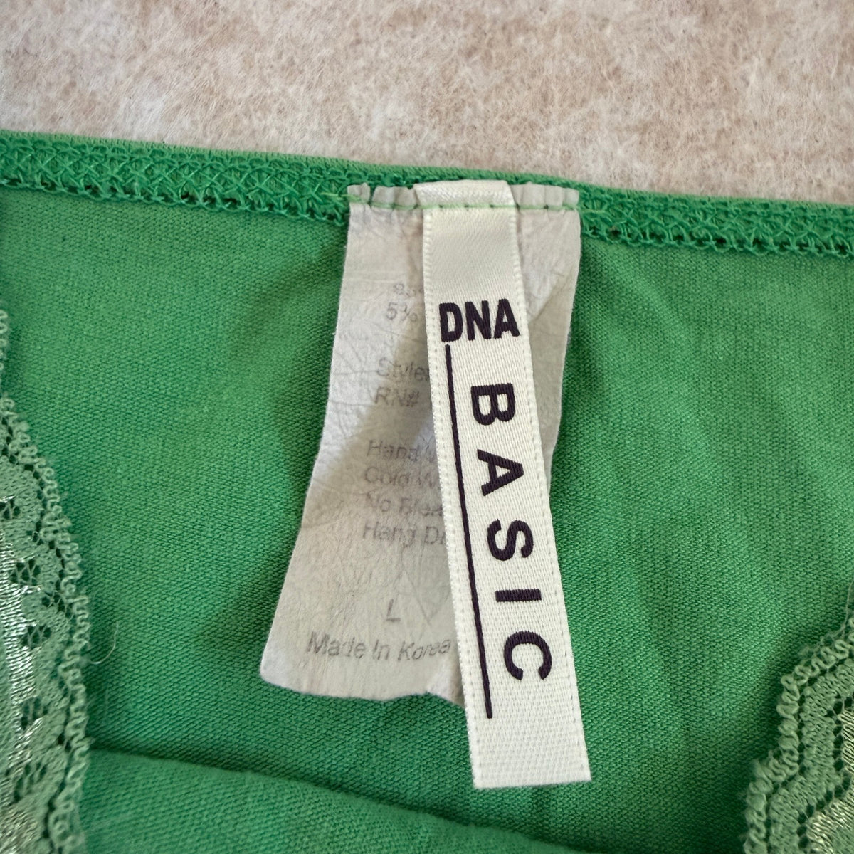 DNA Basic Paper Tag Vintage Lace Trim Green Cami Bella Swan Whimsical Preppy