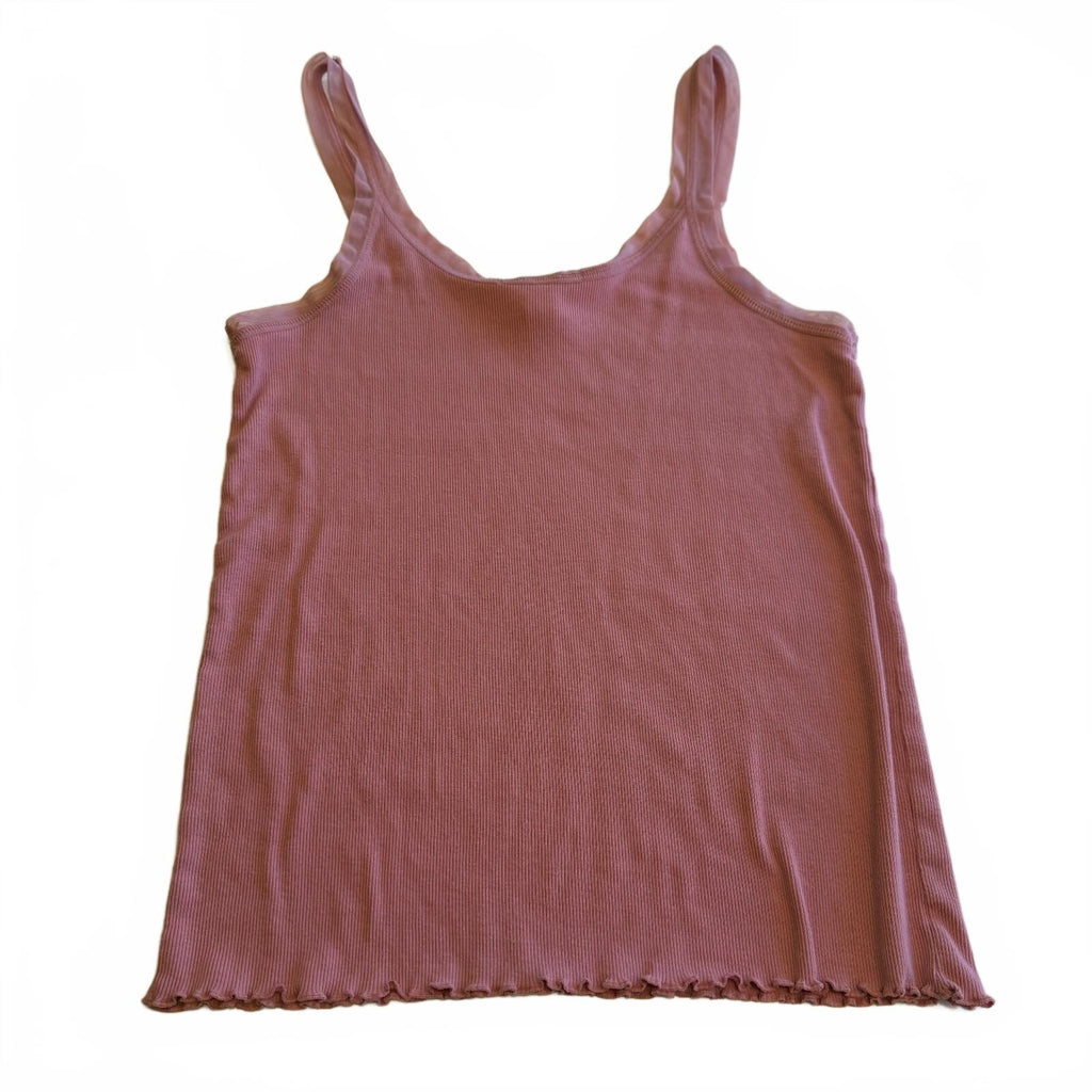 Victoria's Secret Pink Ribbed Ruffled Hem Cotton Modal Blend Tank Top Size XL