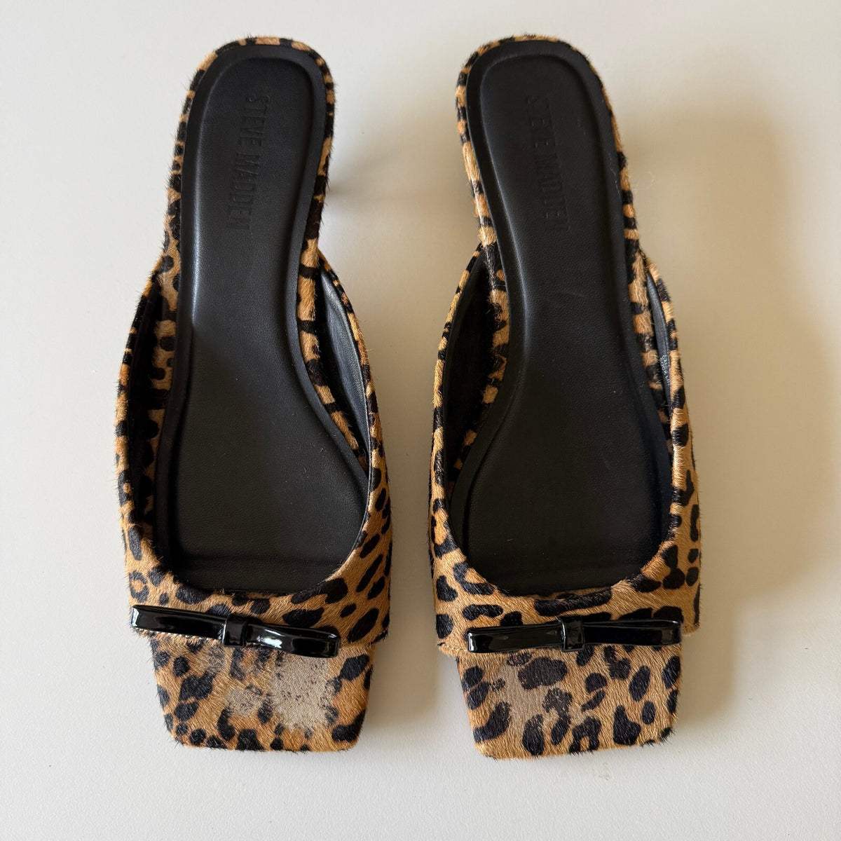 Steve Madden Meme Leopard Calf Hair Mule Slides Bow Kitten Heel Y2K Sz 10