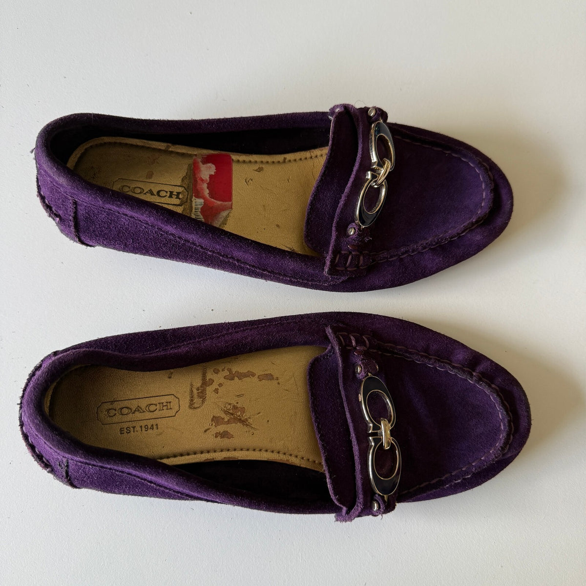 Coach Fortunata Purple Suede Turnlock Driving Loafers Moccasins Preppy Y2K Sz 5