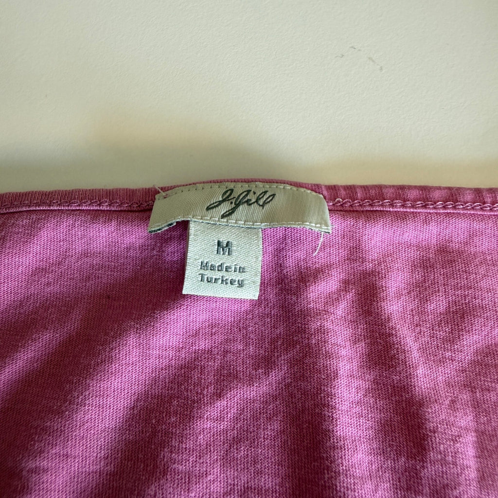 J. Jill Women's Medium Pink Long Sleeve Cotton Top with Floral Embroidery