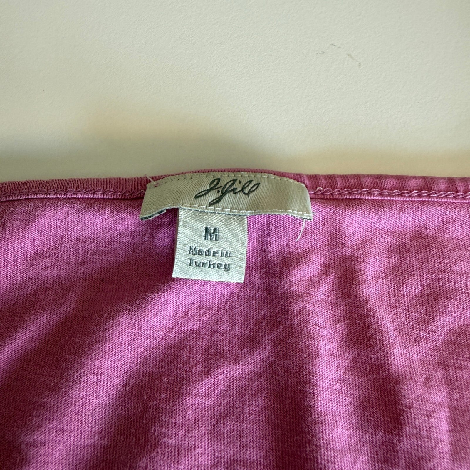 J. Jill Women's Medium Pink Long Sleeve Cotton Top with Floral Embroidery