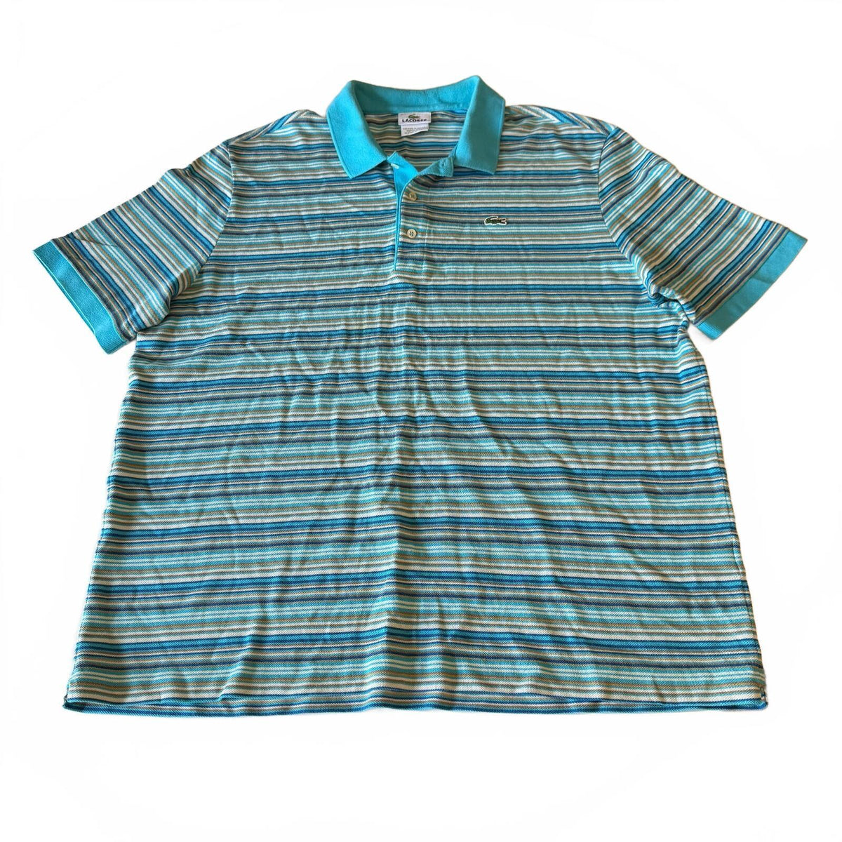 Lacoste Mens XXL Size 7 Striped Polo Shirt Blue Aqua Cotton Preppy Golf
