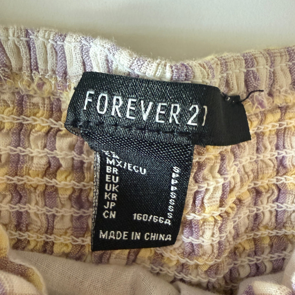 Forever 21 Smocked Strapless Plaid Crop Top in Yellow and Purple, Size Small