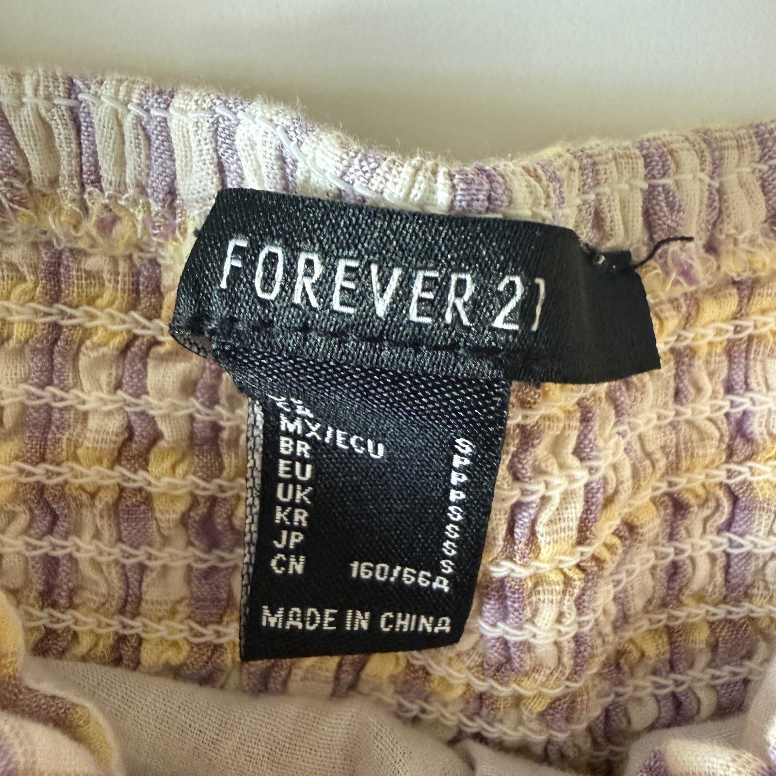 Forever 21 Smocked Strapless Plaid Crop Top in Yellow and Purple, Size Small