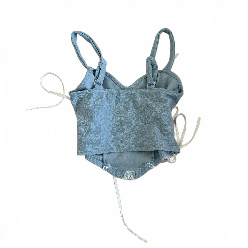 Blue Lace-Up Corset Style Crop Top with Adjustable Straps