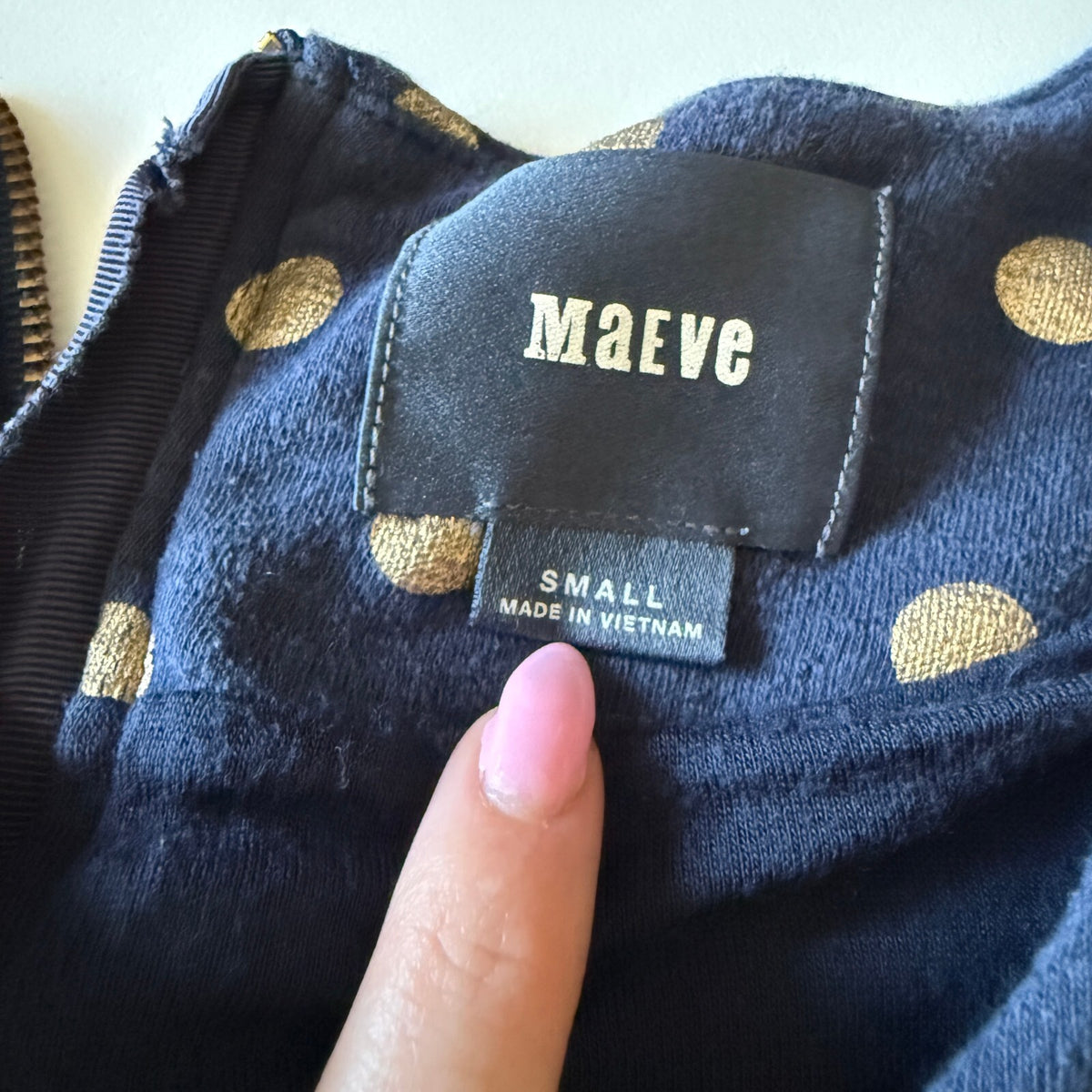 Maeve Anthropologie Navy Gold Polka Dot Fit Flare Dress Twee Balletcore Sz Small