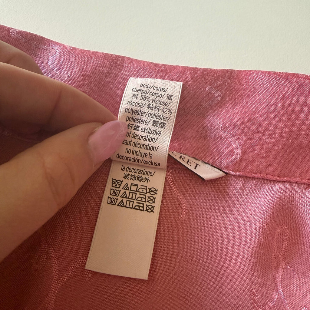 Victoria's Secret Satin Logo Printed Pajama Romper Sz S Pink Belted