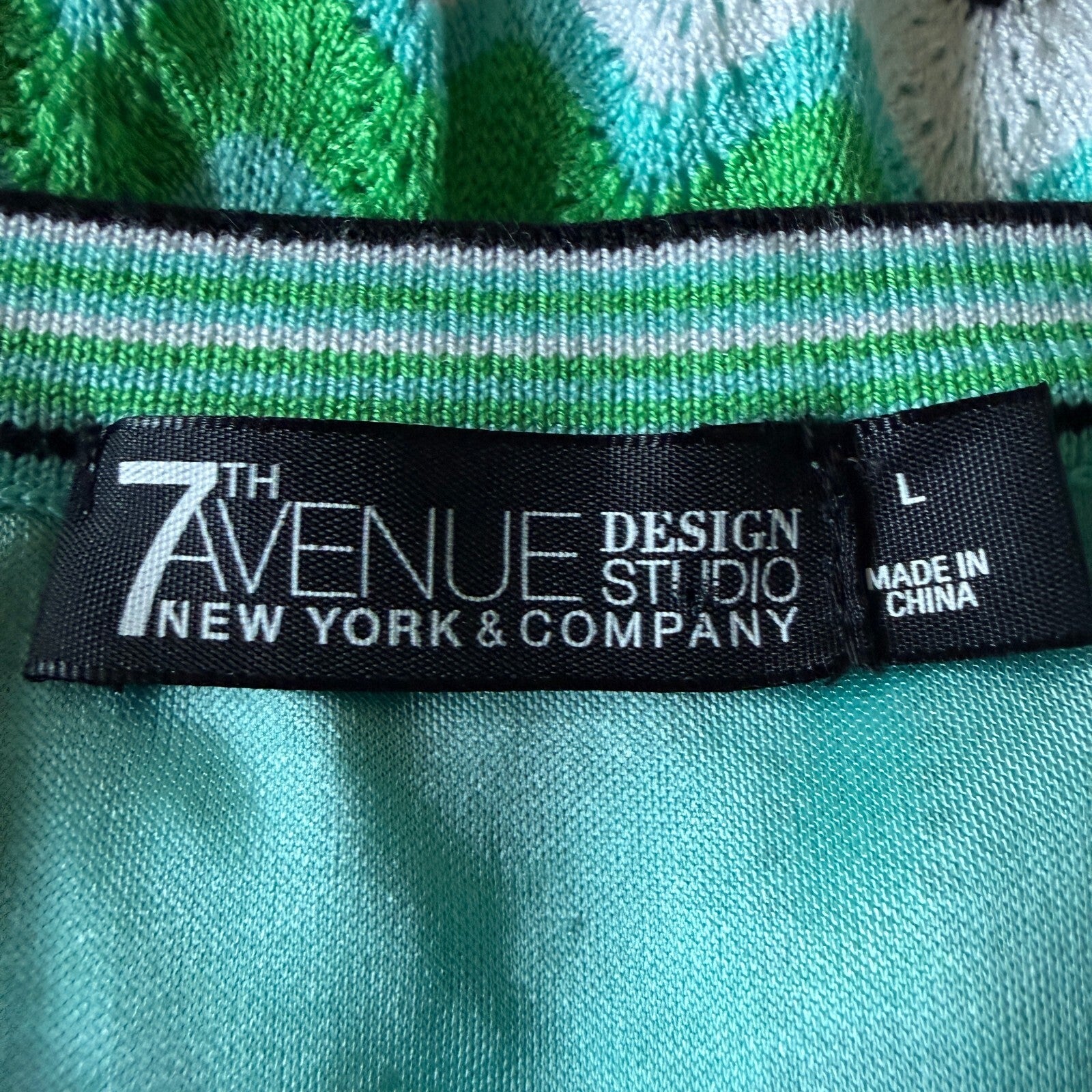 7th Ave New York & Co Chevron Printed Green Knit Midi Dress Women's Sz Large