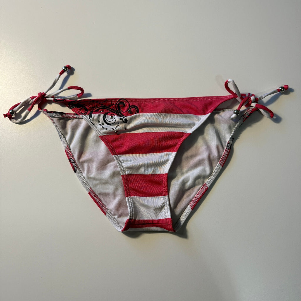 Y2K Guess Tie Detail Bikini Bottoms Pink Striped Surfer Girl Coastal Early 2000s