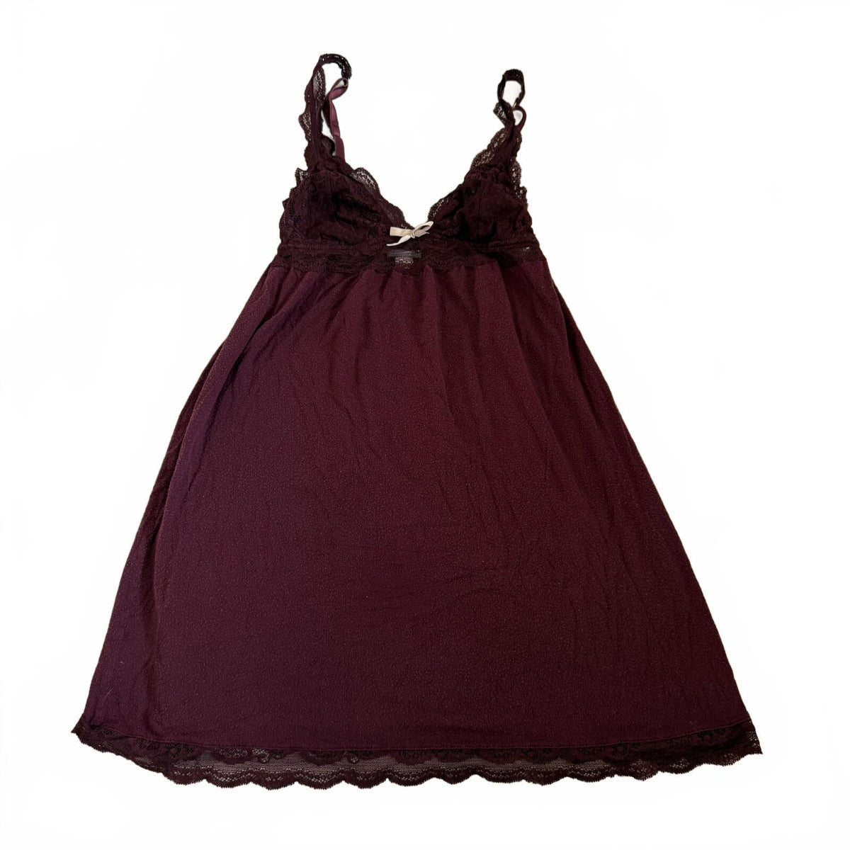 Eberjey Burgundy Lace Trim Chemise Mini Babydoll Nightgown, Size Small Coquette