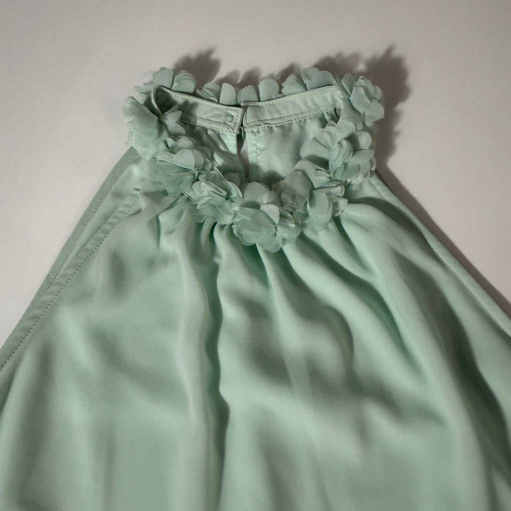 Lalavon Turquoise Mermaid Light Blue Frilly Floral Neckline Coquette Tank Top