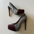 Jessica Simpson Platform Pumps Grey Burgundy Colorblock Patent Toe Heels Sz 6