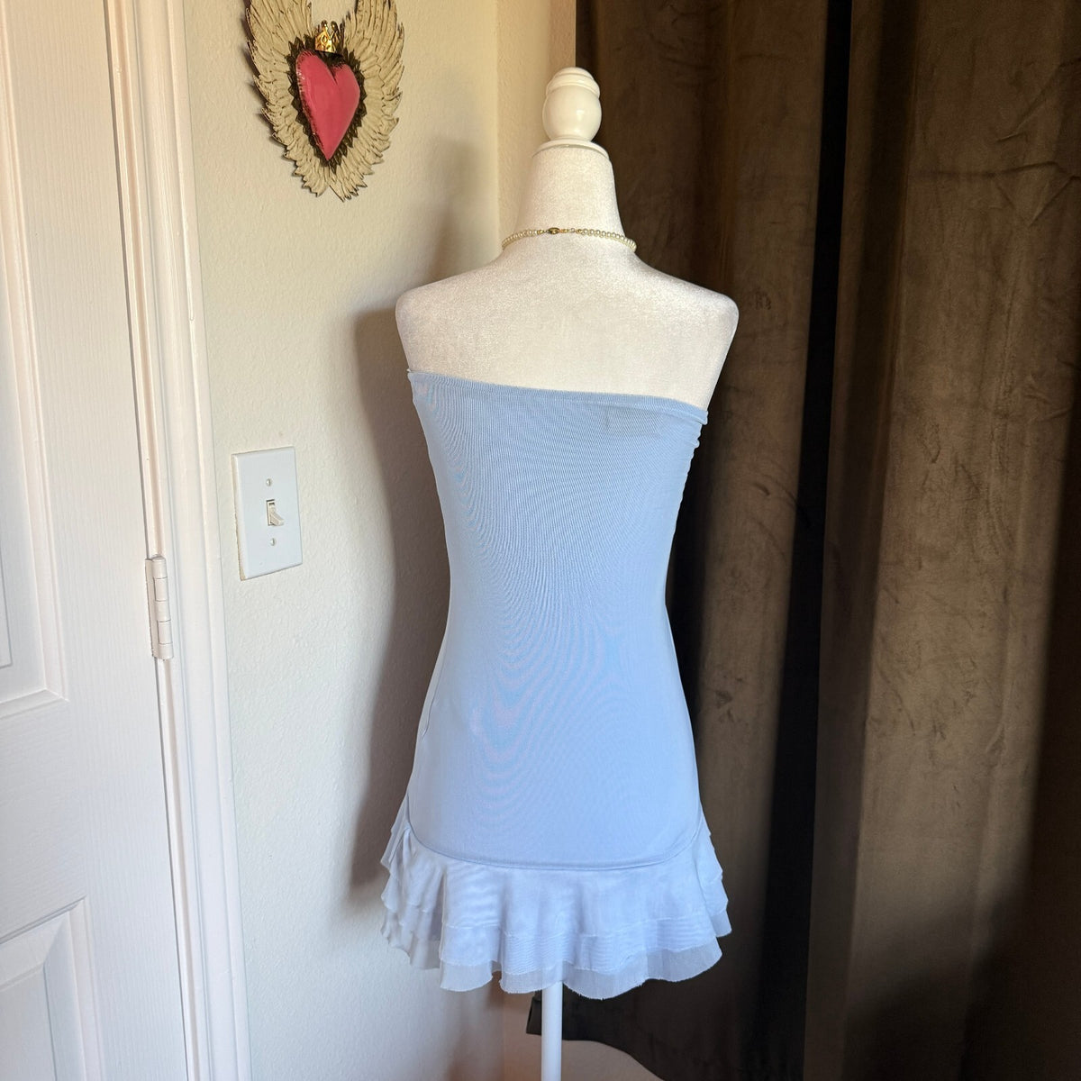 Edikted Thalia Strapless Minidress Ruffle Coquette Baby Blue Girly Sz XS