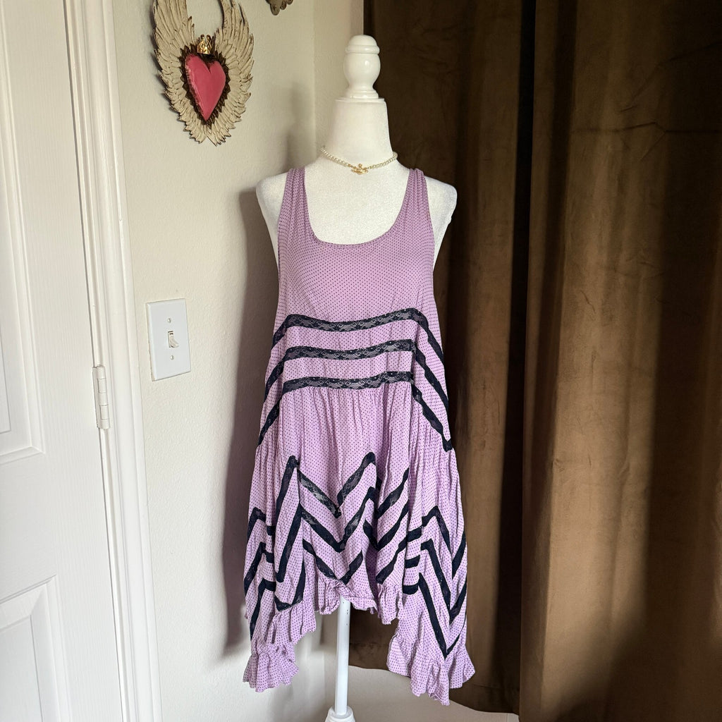 Intimately Free People Medium Purple Polka Dot Dress with Black Zigzag Stripe