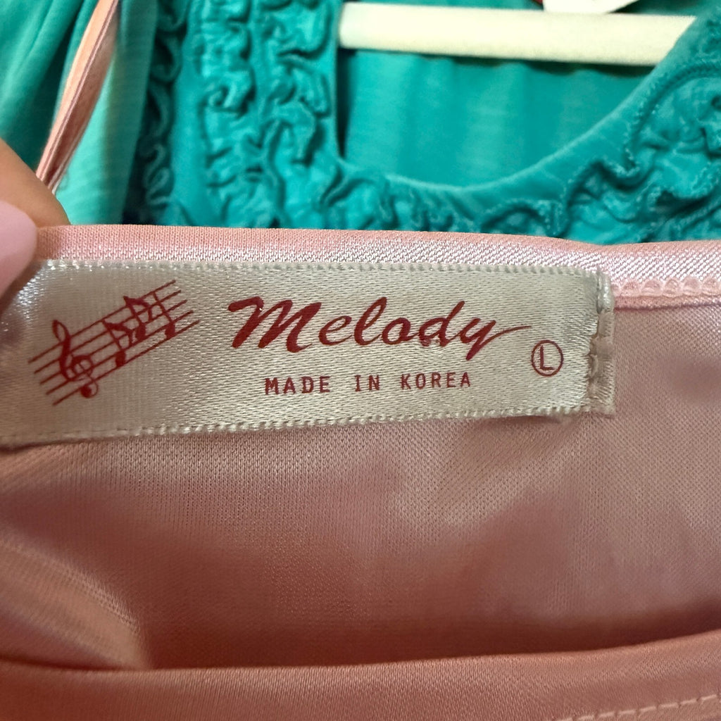 Melody Ballerina Pink Coquette Girly Satin Slip Dress with Ruffled Hem Sz Large