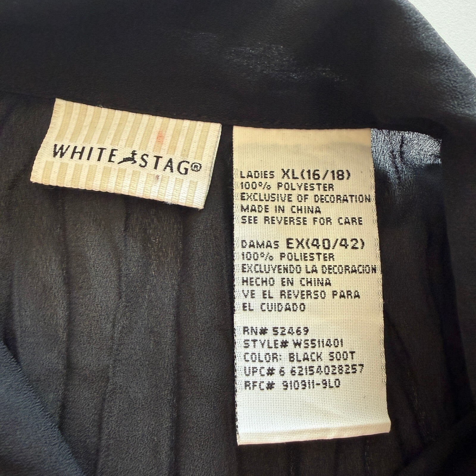 White Stag Women's Black Ruffled Front Blouse Size XL 100% Polyester Pleated