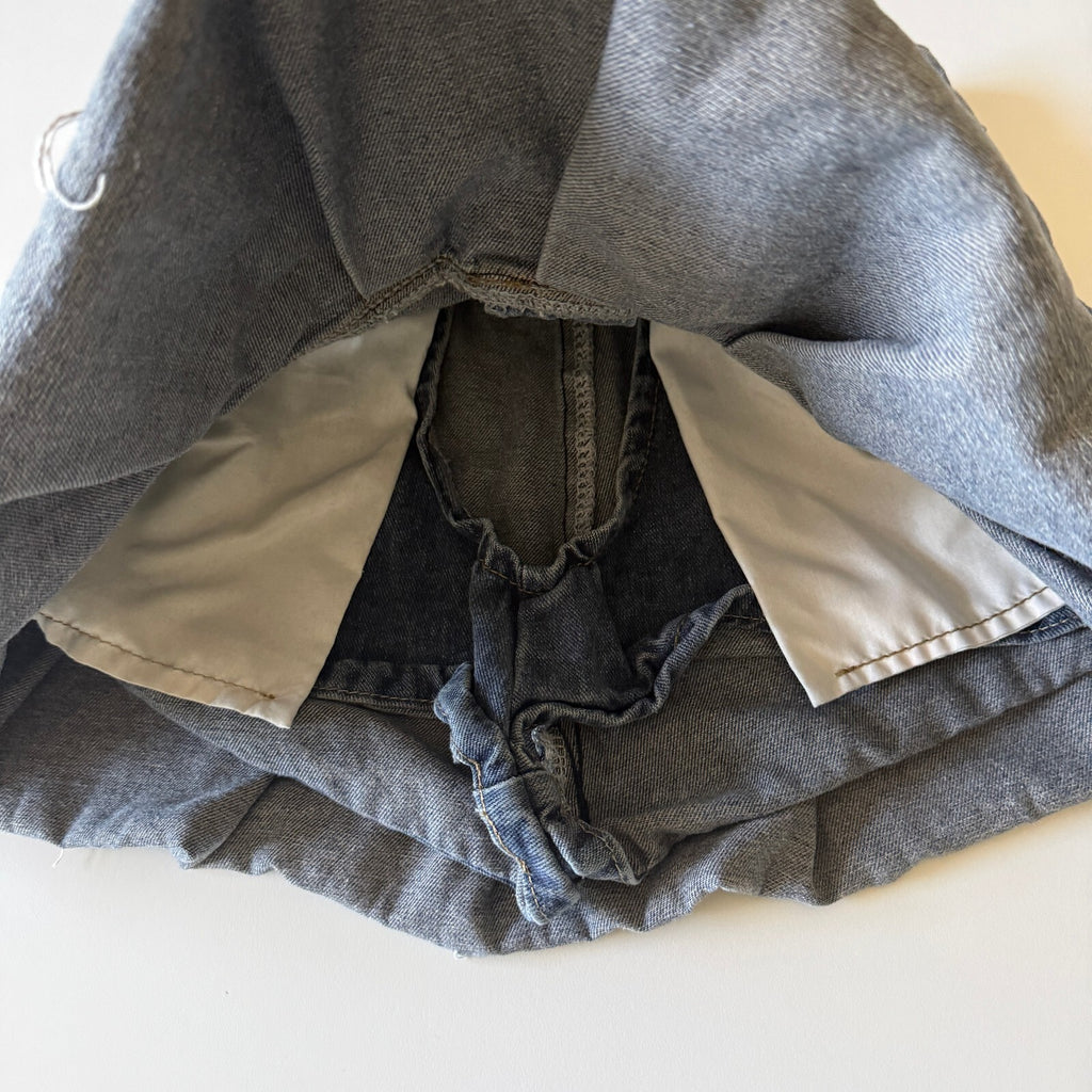 Goldtrans Denim Pleated Mini Skort Raw Frayed Hem Grunge Y2K Low Rise