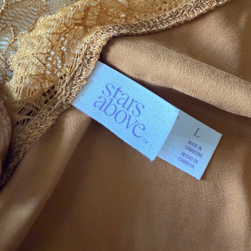 Stars Above Target Brand Gold Floral Satin Slip Nightgown Lace Trim Size Large